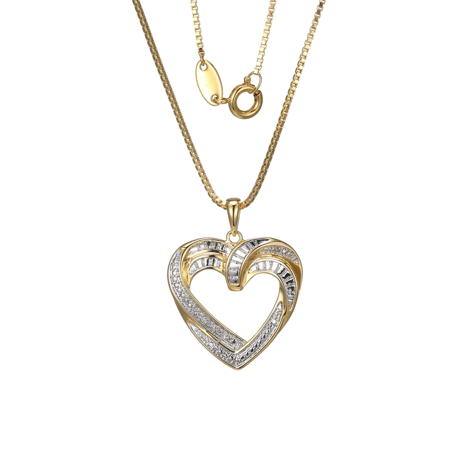 Forever Facets Diamond Accent 3-Piece Open Heart Earring, Pendant and Ring Set in 18k Yellow Gold over Bronze, Adult Female