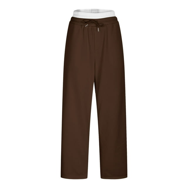 Men's Casual Pants Solid Color Loose Lightweight Comfy Trousers Drawstring Pockets Comfortable Jogger Pant Brown M