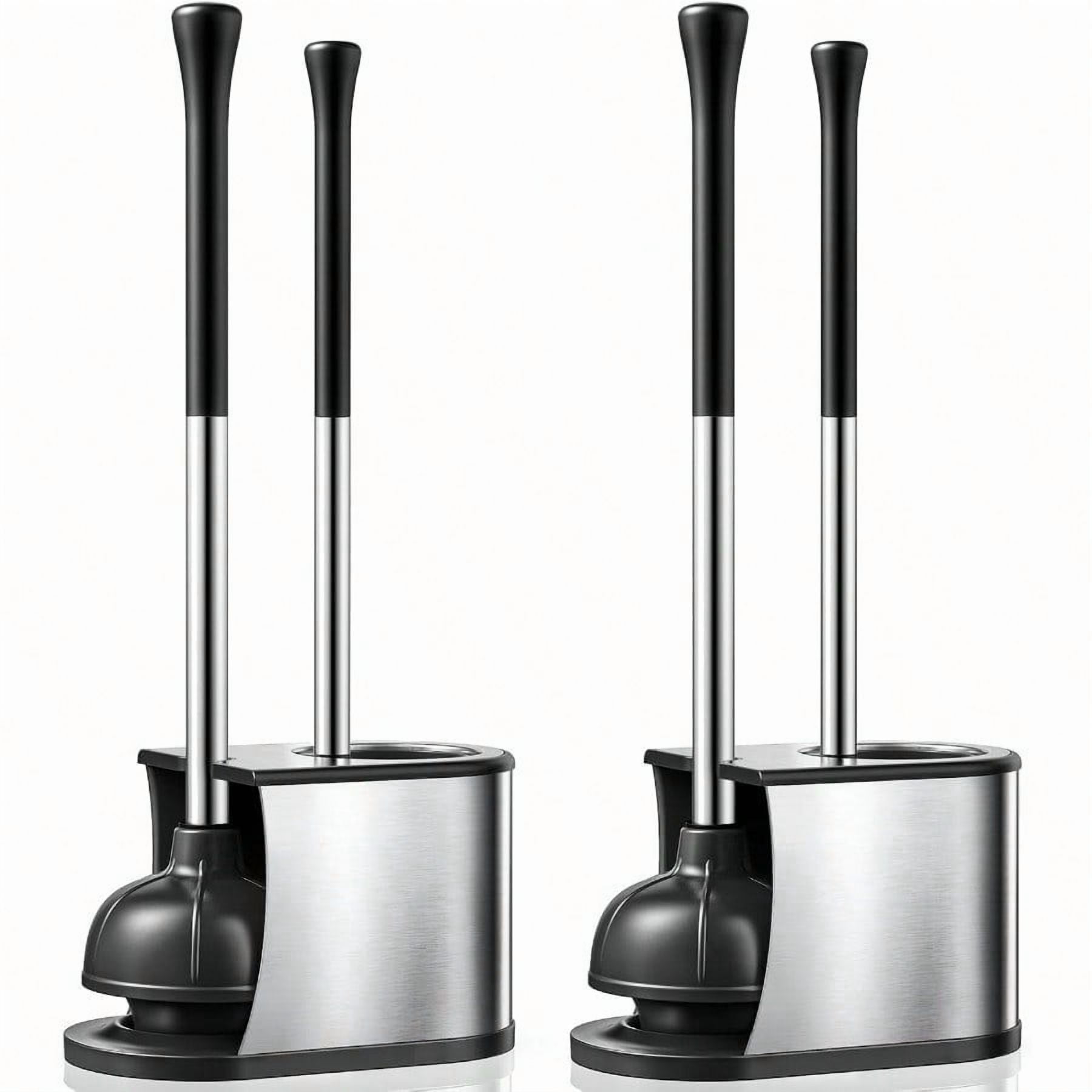 Toilet Plunger and Brush Set: 2 Pack 2 in 1 Stainl Steel Rustproof Combo with Curved Bristles Heavy Duty Toilet Unclogging for Family Bathroom Compact Apartment Cleaning Accories