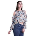 thumbnail image 3 of Moomaya Printed Casual Long Sleeve Tops Women Cold Shoulder Ruffle Sleeves Top, 3 of 4