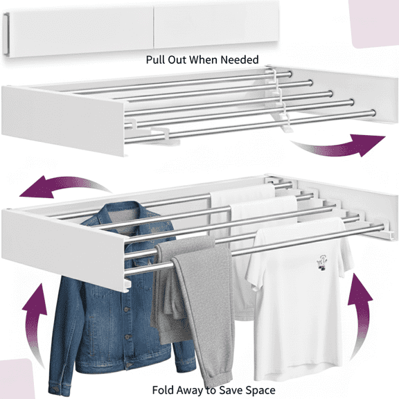ECHOKRAFTS Foldable Stainless Steel and Iron Indoor Wall Mounted Clothes Drying Rack, White