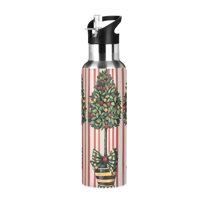 Yayeee 33oz Double Wall Stainless Steel Water Bottle with Flip Straw, Stripes Trees