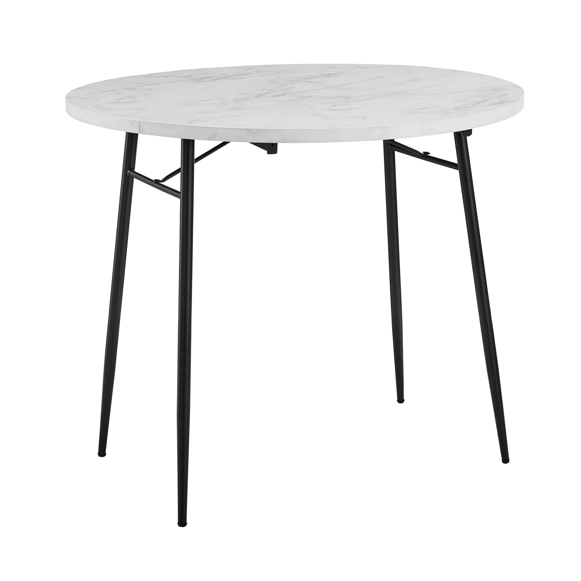 Ember Interiors Modern Round Drop Leaf Faux White Marble Dining Table