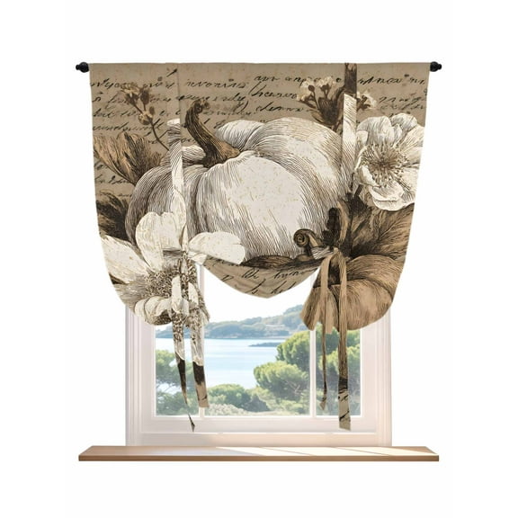 Vintage Pumpkins Fall Tie Up Curtains for Windows 63 Inch Length Balloon Curtains Kitchen Adjustable Balloon Window Shade Thanksgiving Botanical Floral Retro Tie Up Bathroom Curtain Window 42"x63"