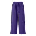 thumbnail image 6 of Levmjia Women's High Waisted Wide Leg Pants with Drawstring Side Pockets Front Slit Flowy Pants Casual Yoga Lounge Trousers for Summer, 6 of 6