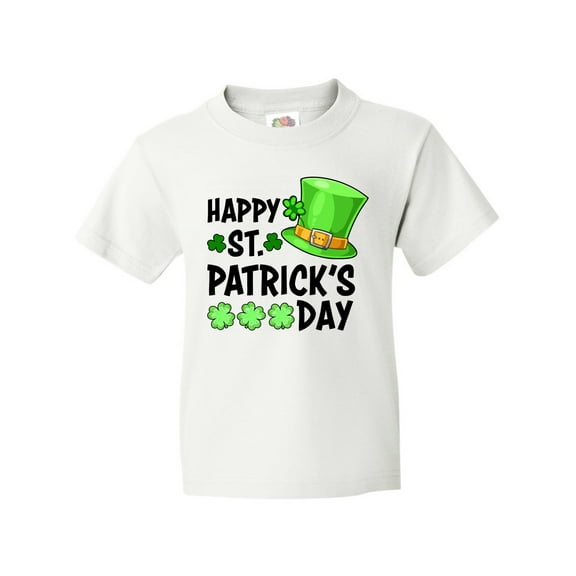Inktastic Happy St. Patrick's Day Green Hat and Clovers Youth T-Shirt
