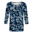 thumbnail image 4 of yoeyez 3/4 Sleeve T Shirts for Women Crew Neck Slim Fit Western T Shirts Floral Ladies Tops And Shirts Solid Basic Tees on Sale Dark Blue 2XL, 4 of 5