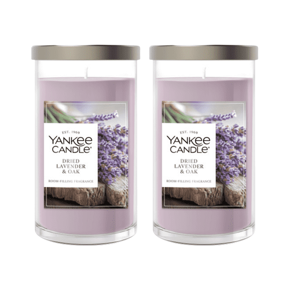 Yankee Candle Medium Pillar Scented Candle, Dried Lavender & Oak, 14.25 oz (2-Pack)