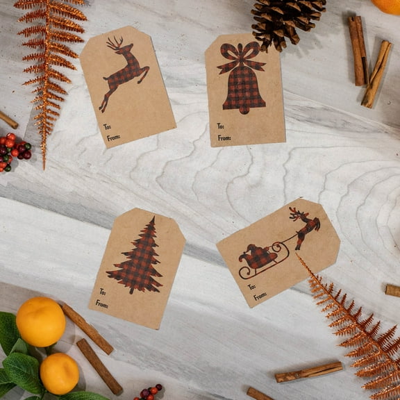 Plaid Christmas Silouettes Gift Tags | 2 x 3" Inches - 25 Pack
