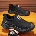 thumbnail image 3 of Men's Slip‑On Low‑Top Work Utility Shoes, Faux Leather Upper Round‑Toe Reinforced Toe Cap Rugged Block Outsole Comfort Footwear For Daily Work And Casual Wear, 3 of 7