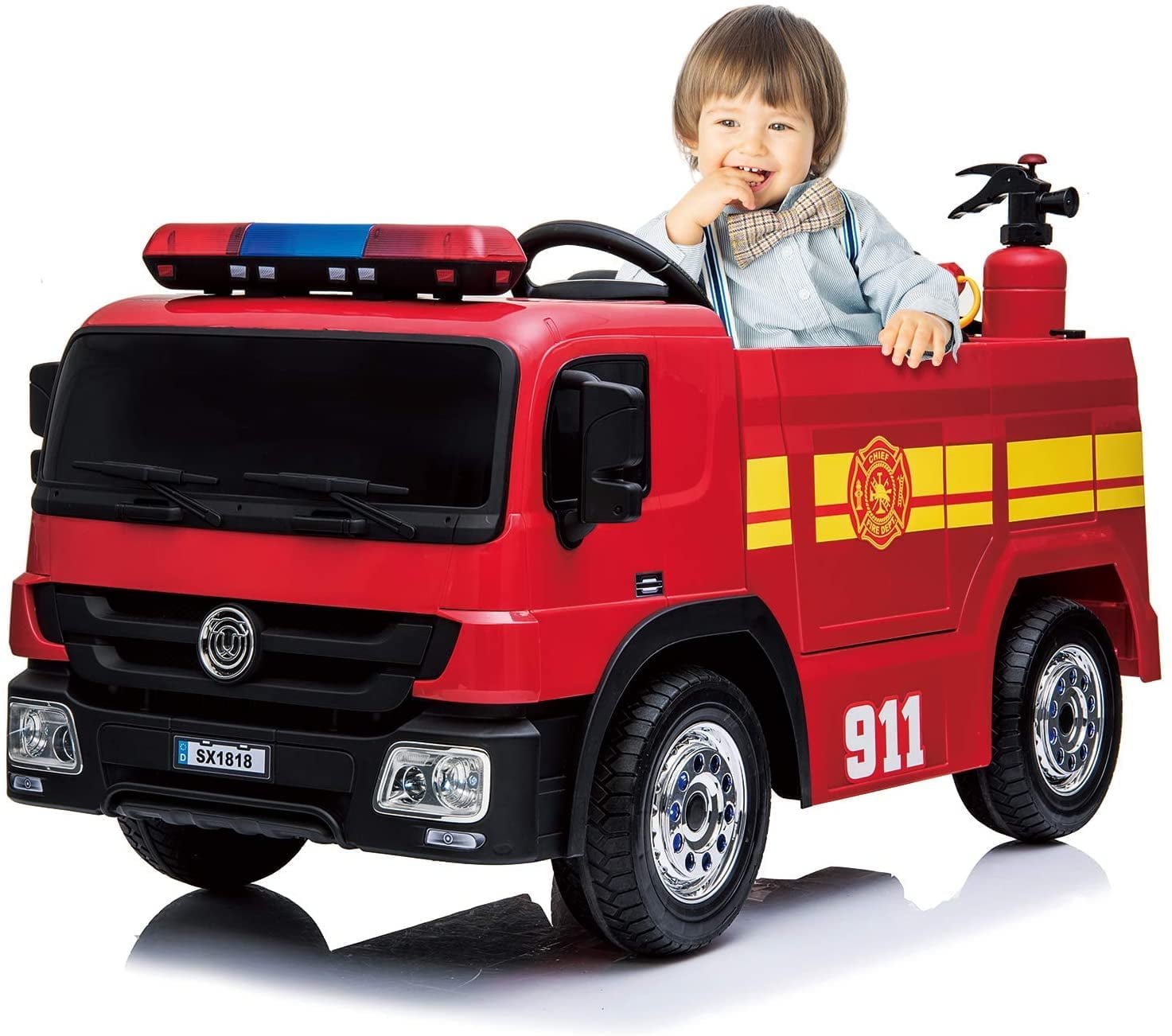 2 Seater Fire Truck Ride On Toy W/Wireless Control Working Water Shoot