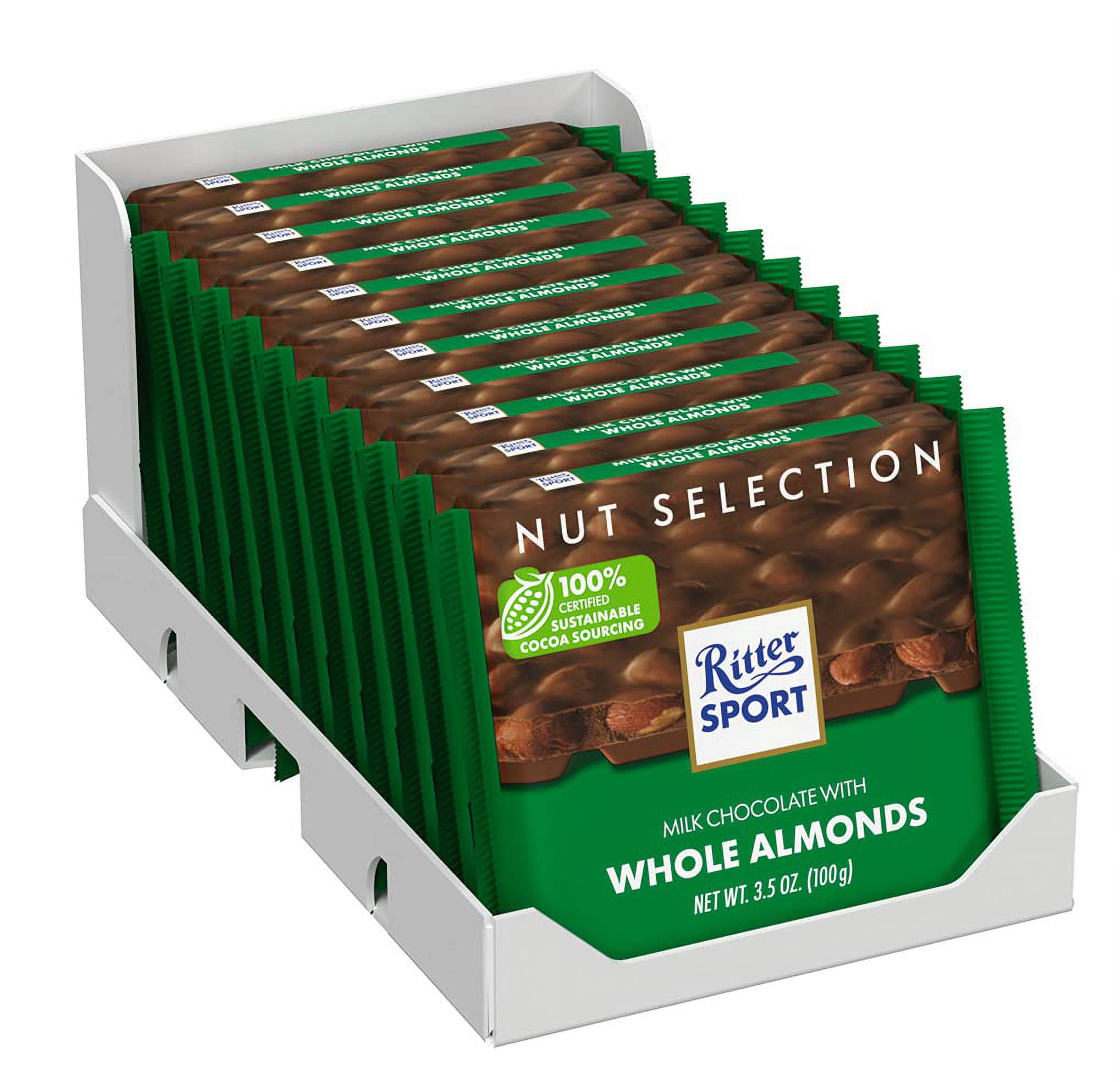 Ritter Sport Milk Chocolate with Whole Almonds Bar, Gluten Free, 3.5 Ounce (Pack of 11)