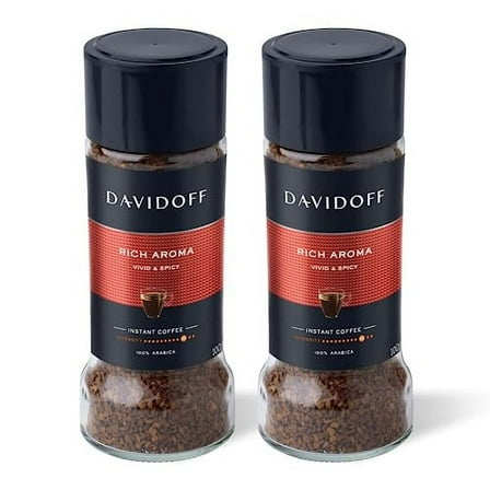DAVIDOFF Rich Aroma Instant Coffee - Vivid and Spicy - Strong Body and Pleasant Acidity - 100% Arabica Beans - 10/12 Intensity - 2 x 3.52 oz