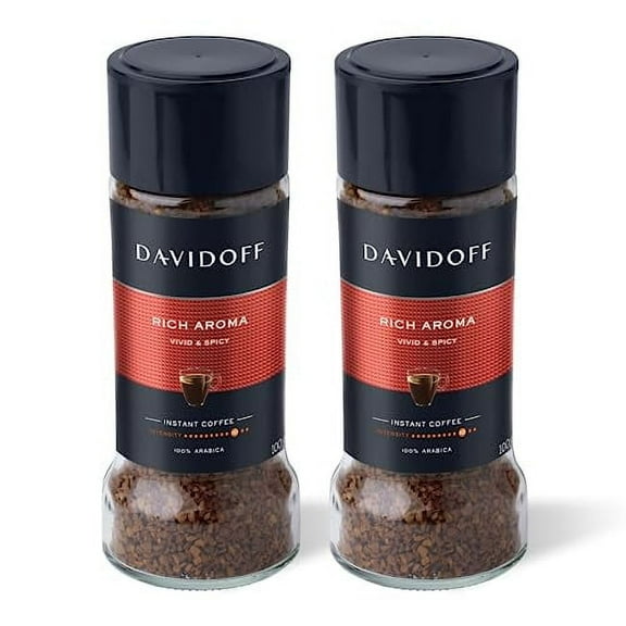 DAVIDOFF Rich Aroma Instant Coffee - Vivid and Spicy - Strong Body and Pleasant Acidity - 100% Arabica Beans - 10/12 Intensity - 2 x 3.52 oz