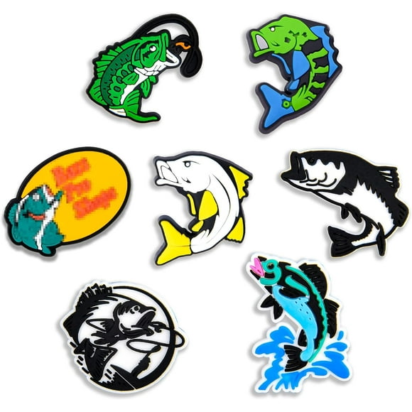 ORUYROP Fishing Croc Charms 7PCS Shoe Charms For Crocs PVC Shoes Decoration Charm for Clog Pins Bracelet Wristband Party Favors Halloween Birthday Easter Supplies Gifts For Women Men