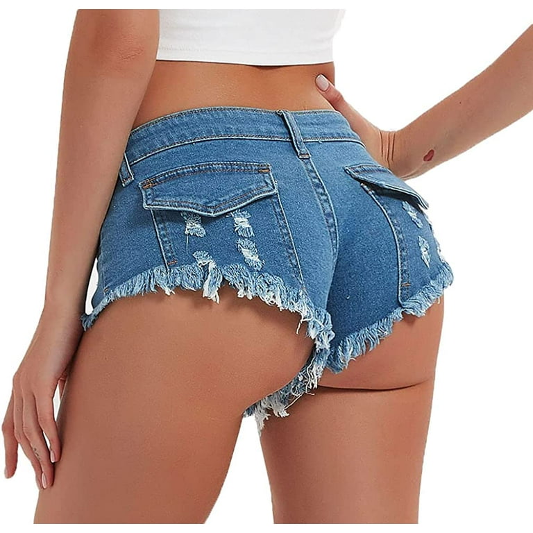 Soojun Women's Sexy Cut Off Low Waist Booty Denim Jeans Shorts, 9 1/2 Inch  Rise Denim Blue, US 14 : : Clothing, Shoes & Accessories