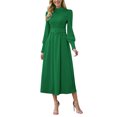 thumbnail image 1 of Gibobby Vestido de manga larga Vestido de longitud media elegante con cuello levantado y corte entallado de color liso para mujer(Verde,G), 1 of 5