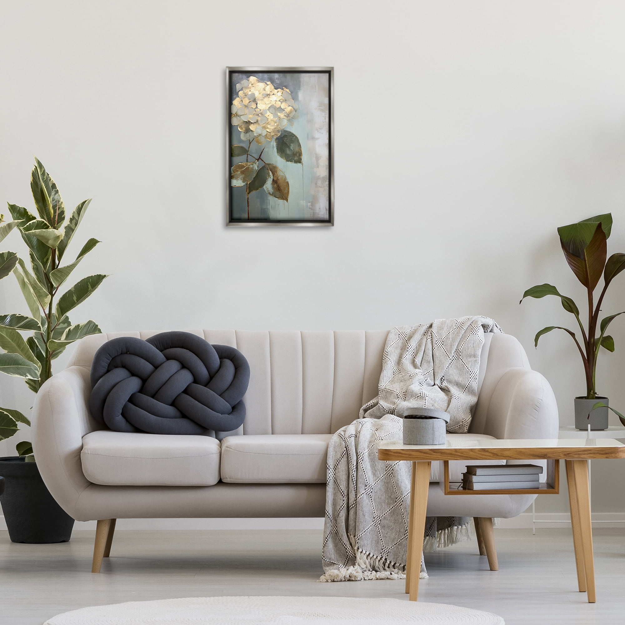 Stupell Industries Distressed Hydrangea Bloom Botanical & Floral Painting Gray Floater Framed Art Print Wall Art, 17 x 25