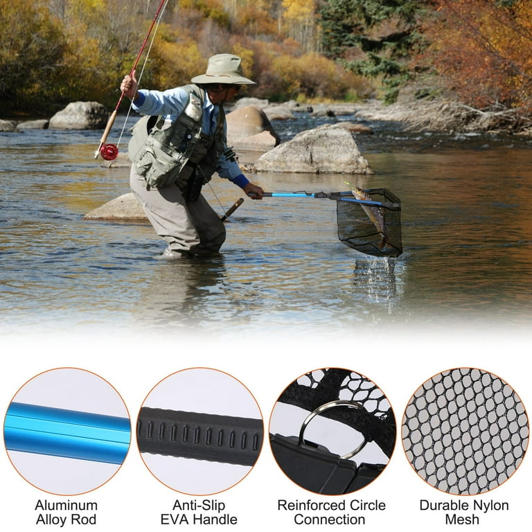 Fishing Net Fish Landing Net, Foldable Collapsible Telescopic Pole