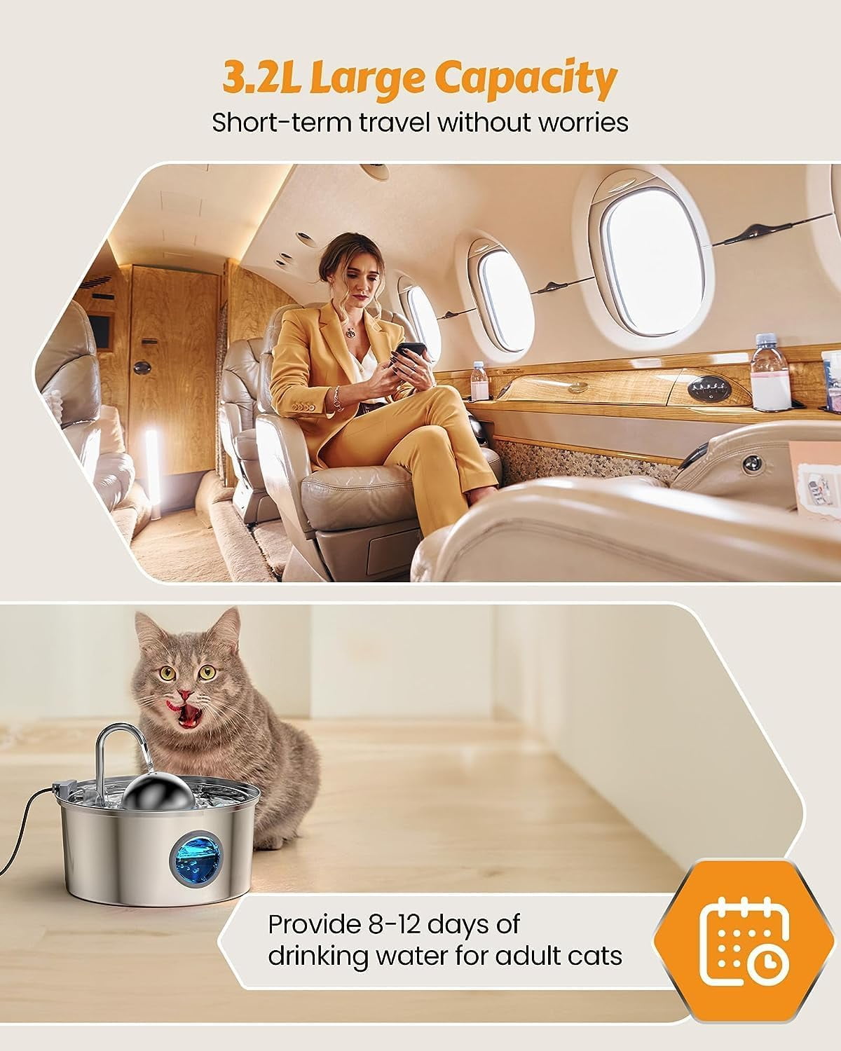 108oz Stainless Steel Cat Fountain with Faucet Design, Multi-Stage Filtration, Water Level Window and Quiet Operation