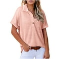 thumbnail image 2 of Women's Short Sleeve Tops Acrylic Knit Lapel Collared Shirt with Buttons Loose Fit Pullover Tee Blouses (XL, Pink), 2 of 7