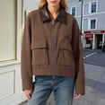 thumbnail image 5 of Smsaxvxz Womens Cropped Jacket Casual Corduroy Collar Barn Coat Lightweight Utility Zip Up Baseball Jacket with Pockets Coffee S, 5 of 10