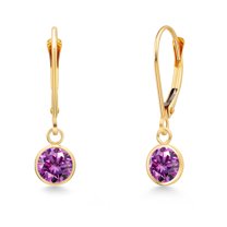 Gem Stone King 14K Yellow Gold Fancy Purple Zirconia Earrings for Women | 1.68 Cttw | Gemstone Birthstone | Round 6MM