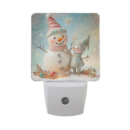WOBOGO Two Cute Christmas Snowmen LED Night Light 2 Pcs Set 0.5 Watt Wall Plug in Dusk to Dawn Automatic Switch Soft White Light