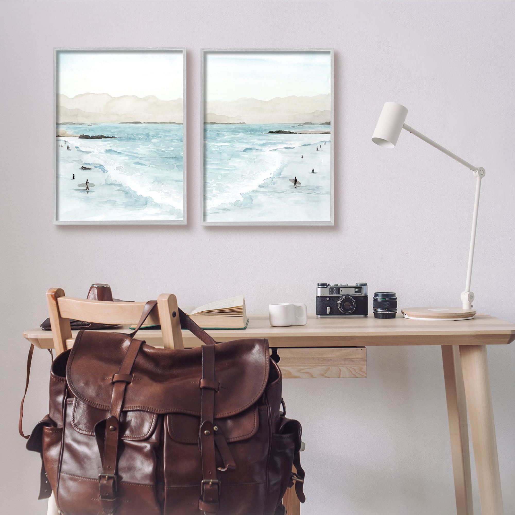 Stupell Industries Coastal Surfers High Tide Soft Beach Landscape Grey Framed Wall Art, 16 x 20, Design by Grace Popp
