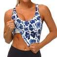 thumbnail image 3 of Balery Blue Ink Flowers Sujetadores deportivos con espalda cruzada para mujer, acolchados, sin costuras, de alto impacto, ideales para yoga, gimnasio, entrenamiento y fitness.-X-Large, 3 of 8