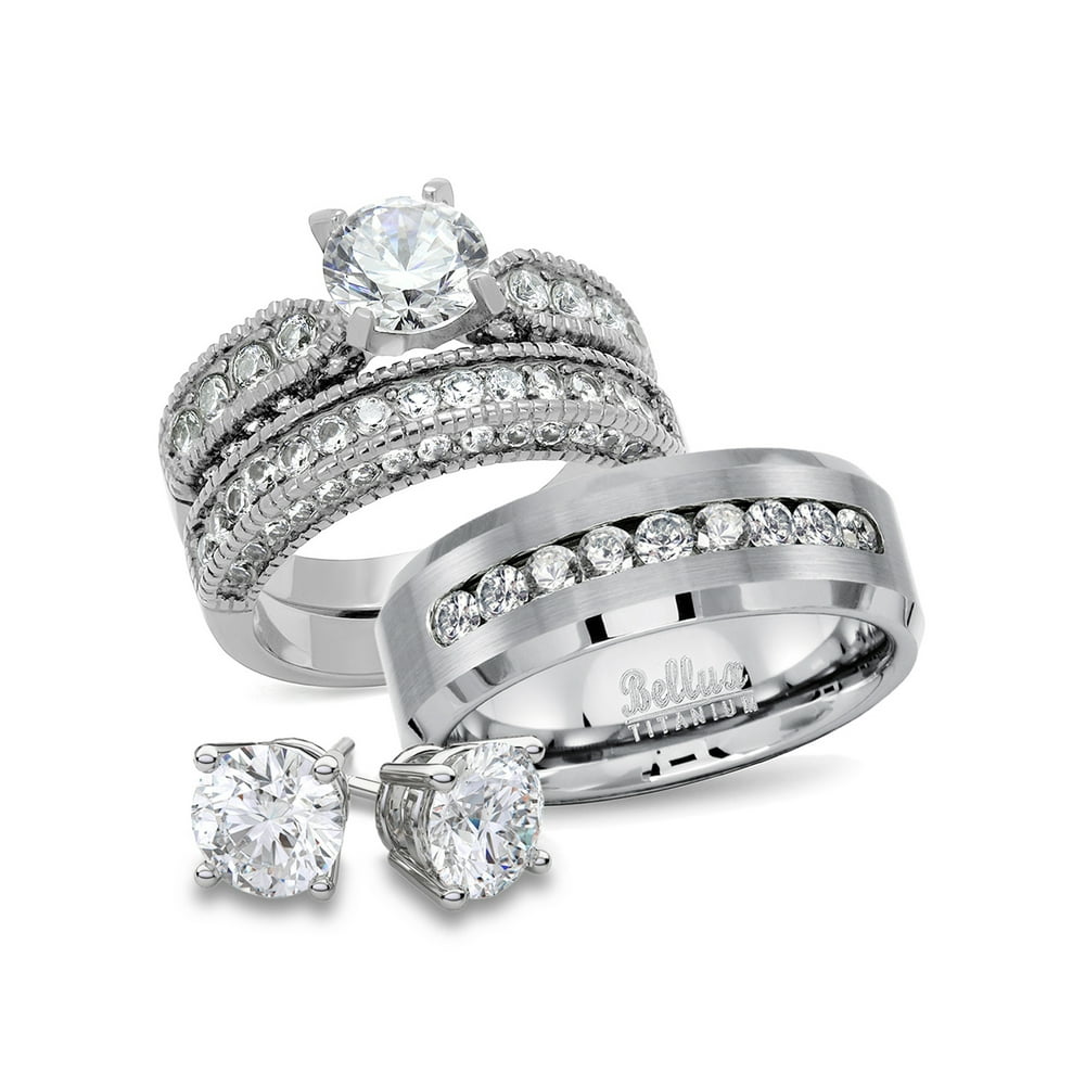 Bellux Style Wedding Rings Set for Him and Her Stainless