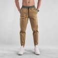 thumbnail image 1 of Pantalones largos para hombre, lisos, a la moda, informales, deportivos, con cordón ajustable, bolsillos en las piernas, monos para hombre, pantalones de caballería de algodón y seda fresca., 1 of 6