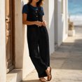 thumbnail image 2 of FRSASU Women's Sleeveless Wide‑Leg Jumpsuit Relaxed Fit Button‑Down Front Overall Jumpsuit with Big Side Pockets Black, 2 of 6