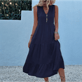 thumbnail image 4 of Vestido de Verano Sin Mangas, Holgado, Informal, con Escote en V, con y Bolsillos, para Cruceros en la Playa, Negro, Talla XL, 4 of 9