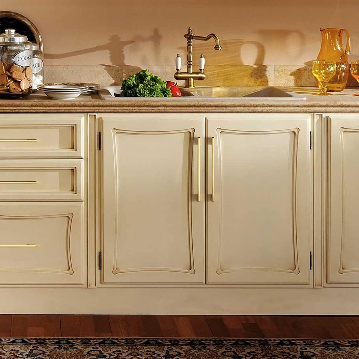 Goo-Ki 6-Pack 7.6''Hole Center Brushed Brass Zinc Alloy Solid Cabinet Handles Brushed Brass Drawer Handles