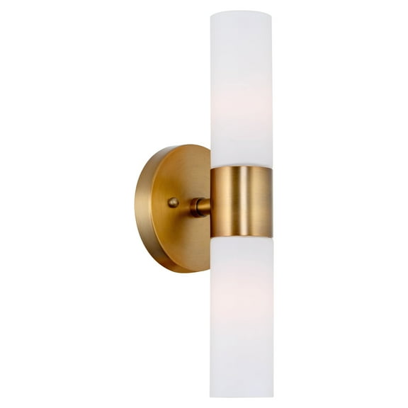 Kira Home Duo 14" Modern Wall Sconce with Frosted Glass Shades, for Bathroom/Vanity, Warm Brass Finish