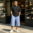 thumbnail image 6 of Zimjoy Men's Below Knee Length Cargo Shorts Elastic Drawstring Capri Bermuda Loose Fit Casual Streetwear Walking Utility Shorts with Multi Pockets Sky Blue 2XL, 6 of 7