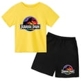 thumbnail image 3 of Conjunto de 2 piezas de camiseta y pantalones cortos con estampado de dinosaurio de Jurassic Park para niños y niñas, con estampado de dibujos animados de verano, 3 of 5