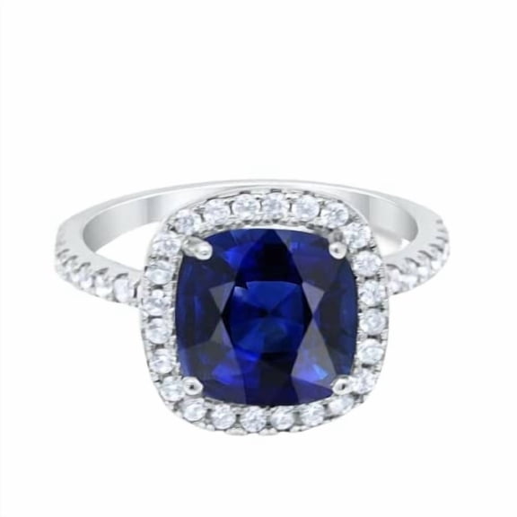 HeartsAndYou 4.5ct Natural Blue Sapphire Engagement Ring 14k SOLID White Gold Round Accent