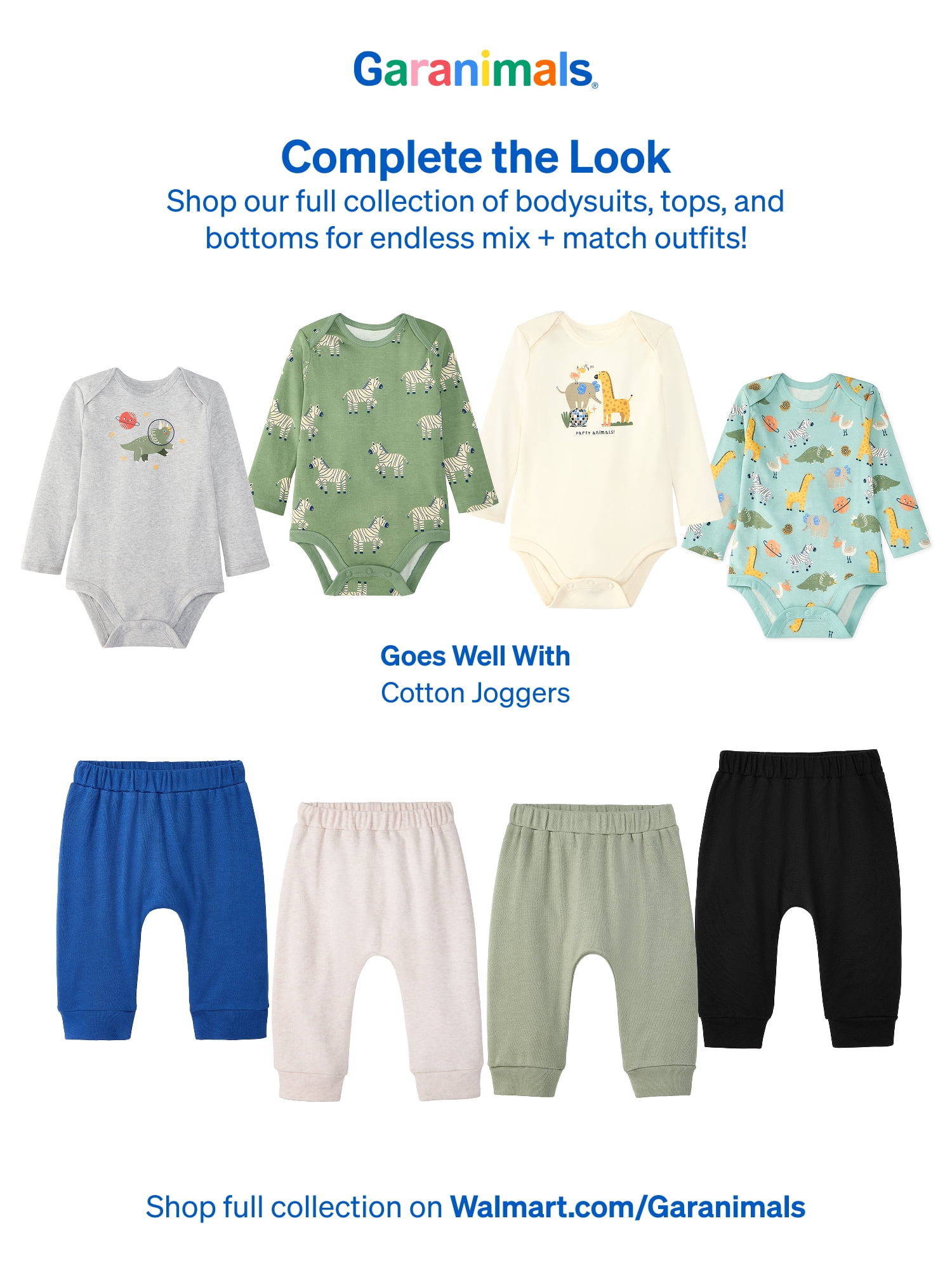 Garanimals Newborn & Baby 100% Cotton Long Sleeve Bodysuits, Sizes 0–24M, 4-Pack