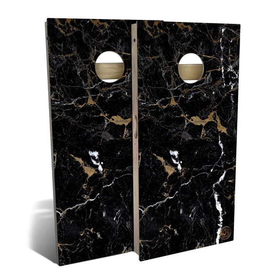 Skip's Garage | Black Marble Cornhole Board Set | Includes Boards & Bags | Choose Your Size & Accessories