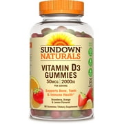 Sundown Vitamin D3 Gummies, Supports Bone, Teeth, and Immune Health, Naturally Flavored, 90 Gummies