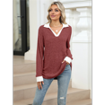 thumbnail image 4 of Suéteres de Cuello en V para Mujer, Jersey con Bloques de Color, Mangas Largas, Corte Holgado, Estilo Informal, Tipo Túnica, Camisetas. Rojo Óxido M, 4 of 10