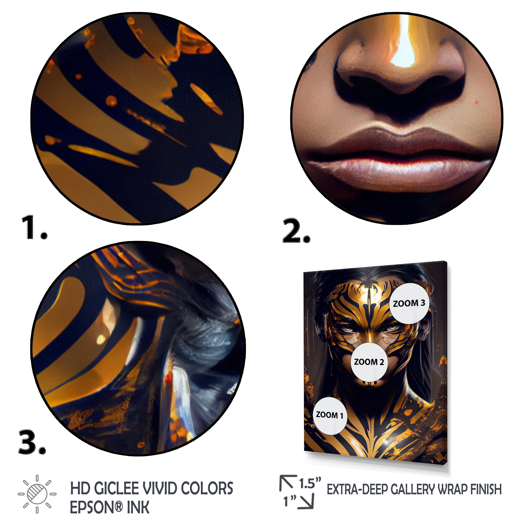 Designart Black And Gold Tiger Woman VI Canvas Wall Art