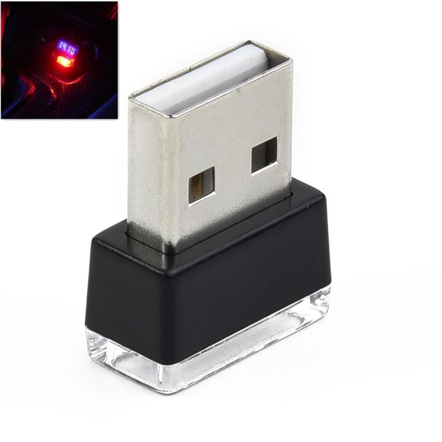 BUYISI 1Pcs Usb Led Lampe Intérieure de Voiture Ampoule d'Ambiance Néon Accessoires Rouge