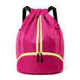 thumbnail image 1 of Nylon Waterproof Drawstring Backpack with Adjustable Straps, Double-Zipper Bottom Compartment, Back & Inner Small Pockets, Side Mesh Pockets - Lightweight 200g Sports Bag for Travel, Swimming,, 1 of 4