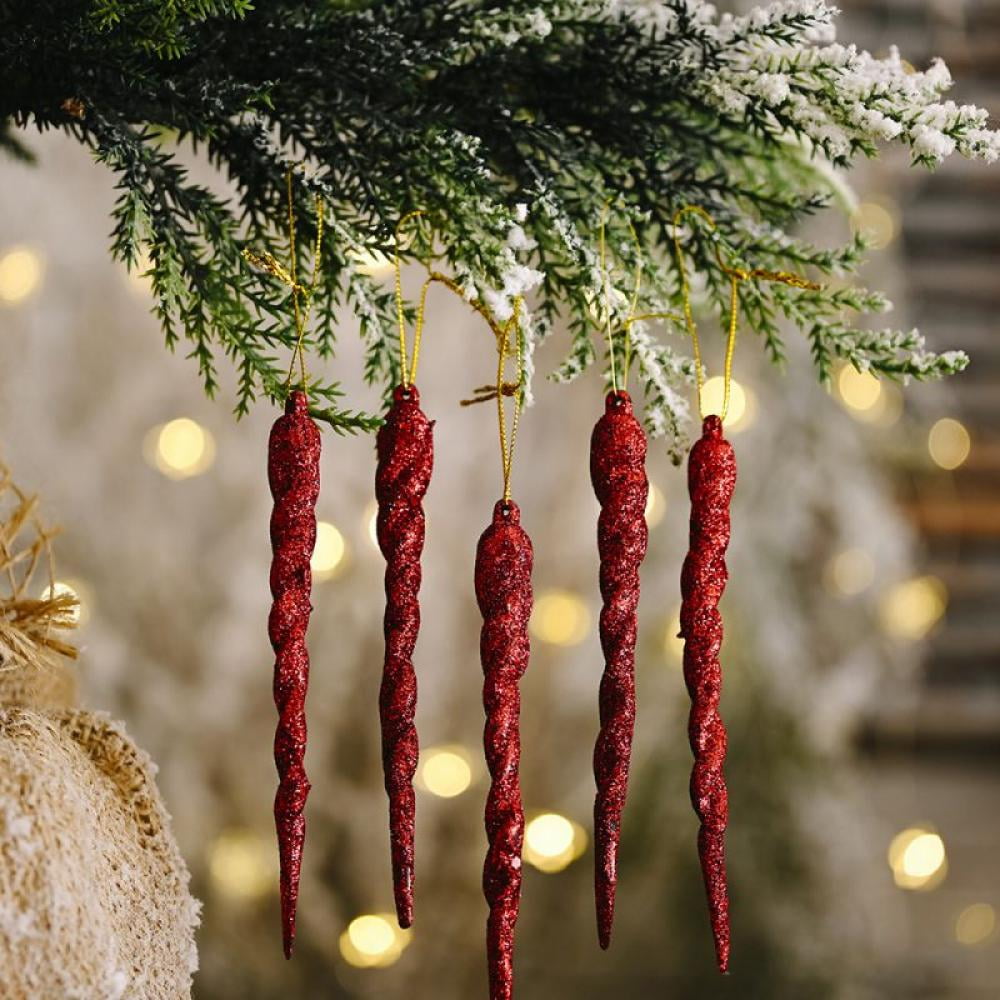 5 Pieces Christmas Icicle Drop Ornaments Red Icicles for Christmas Tree