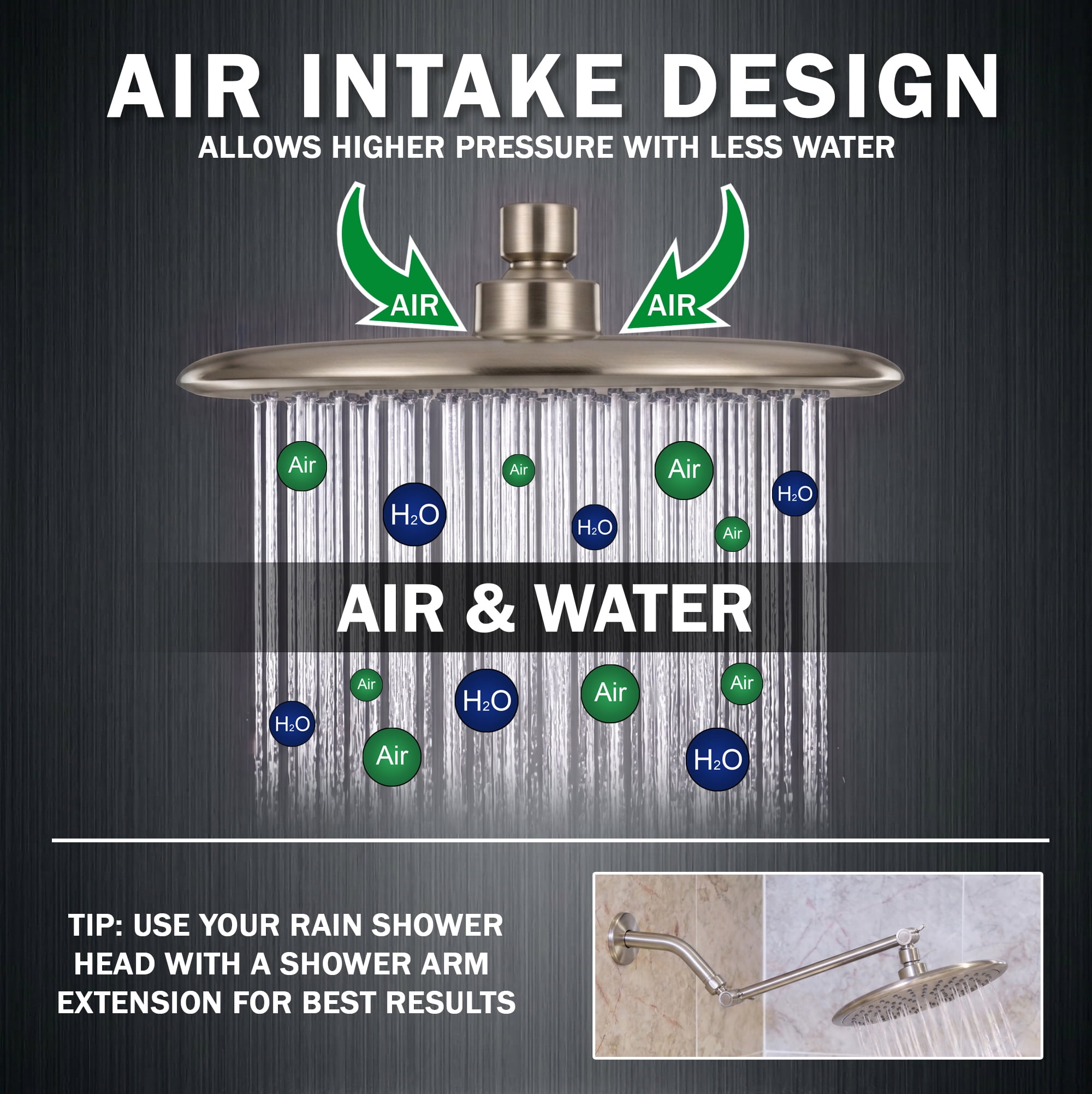 Aqua Elegante Waterfall Shower Head for High Flow Rain Showers - 1.8 GPM - Brushed Nickel