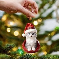 Personalized Christmas Cat Ornaments, 2D Flat Shatterproof Cat Christmas Hangings Decoration, Cute Christmas Tree Cats Hanging Decorations for Indoor Home/Party/Mantel/Car (D)
