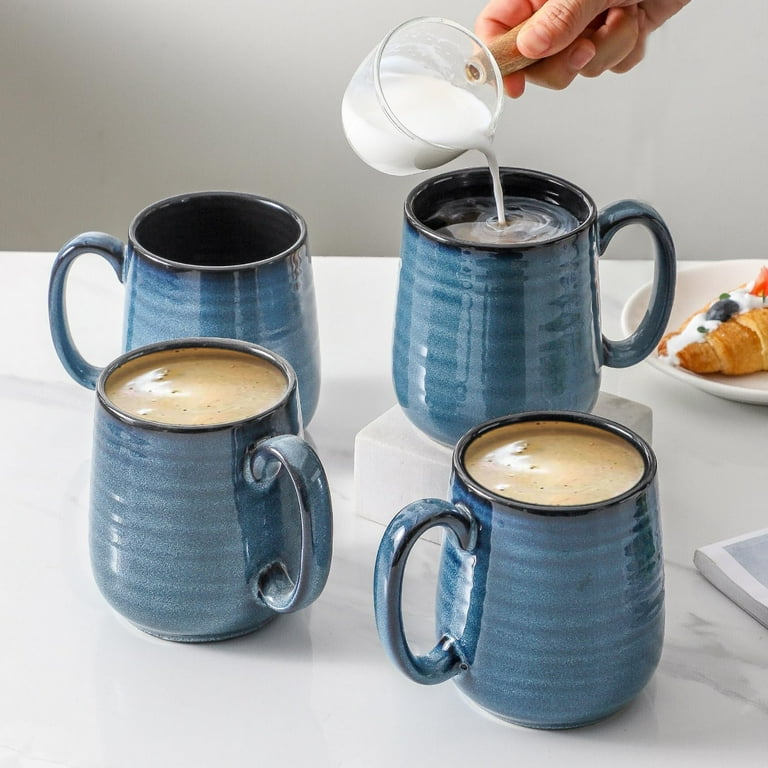 Hasense Set 4 Tazze Caffè In Porcellana Blu Navy: Eleganti E Capienti Per Caffè, Tè E Cacao